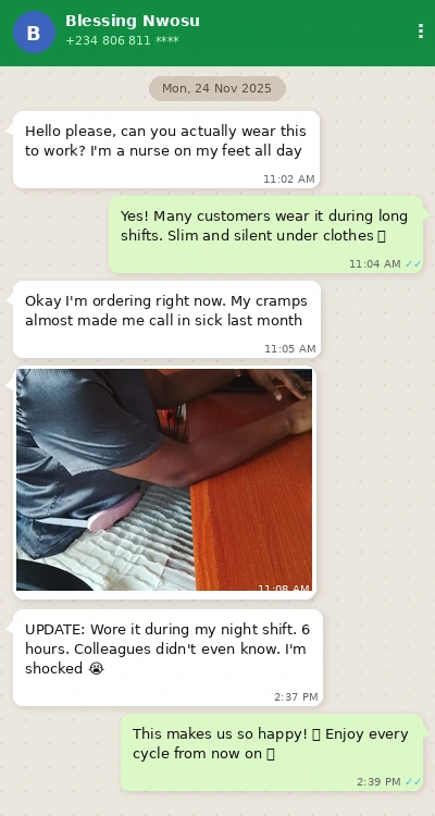 Customer WhatsApp message about HermaFlow