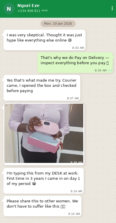 Customer WhatsApp message about HermaFlow